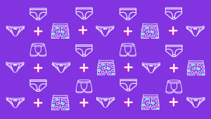 Variety of types of underwear on a purple background