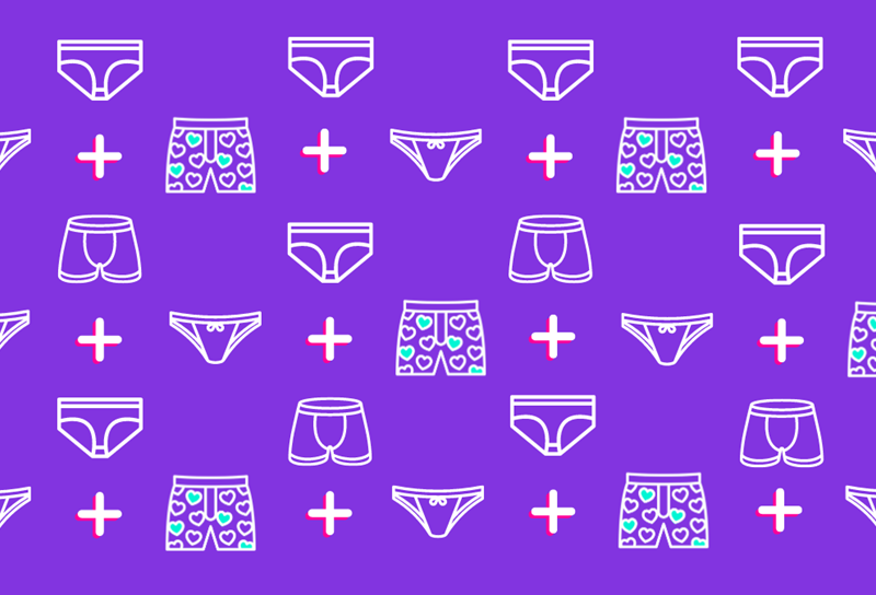 Variety of types of underwear on a purple background